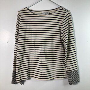 Womens Nili Lotan Breton Striped Round Neck 3/4 Sleeve Top L‎ Cream Black Cotton